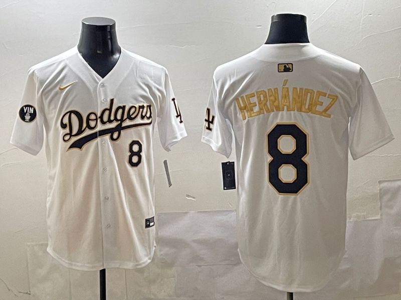 Men Los Angeles Dodgers #8 Hernandez White Gold Nike 2025 MLB Jersey style 4243->los angeles dodgers->MLB Jersey
